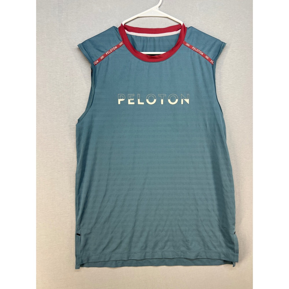 Peloton Muscle Tank Mens L Blue Sleeveless Shirt Good Mesh Gym Workout Top